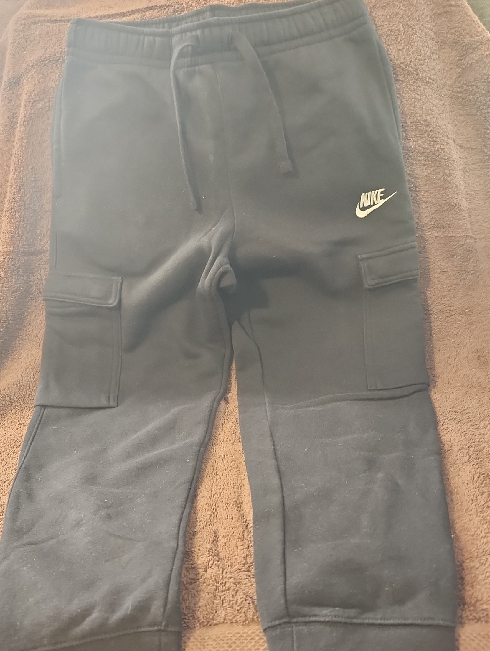 Nike Kids Black Cargo Joggers with White Swoosh